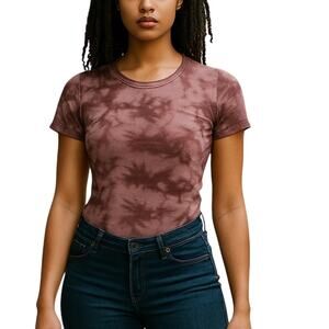 American Eagle Tie Dye Ribbed Short Sleeve Bodysuit Medium Purple One-Piece